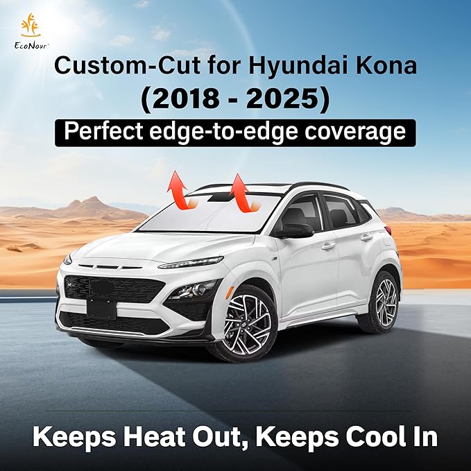 Econour Windshield Sun Shade for 2018-2025 Hyundai Kona Accessories Sunshade Window Sun Visor Protector Foldable Blocks UV Rays Keep Your Car Cooler