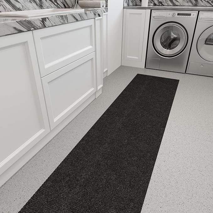 Ottomanson 2' x 18' Hallway Runner with Scraper Pile Extra Durable Non-Slip Rug Mat for Indoor & Outdoor Use - Ideal for Kitchen, Entryway, Patio & Garage - High-Traffic Carpet, Black
