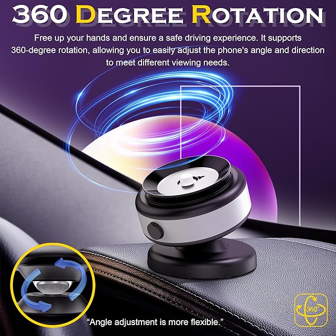 Fostex Vacuum Magnetic Phone Holder Magnet,360 Adjustable Rotatable Magnetic Mount,Electric Vacuum Magnetic Phone Holder,Hands-Free Phone Holders for Your Car iPhone 16/15/14/13/12