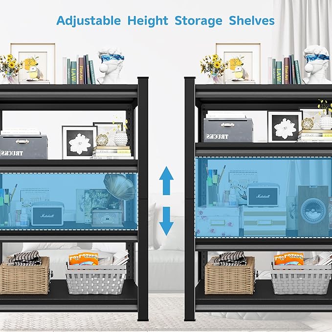1400LBS Garage Storage Shelves Heavy Duty, 35" W x 16" D x 66" H,4-Tier Garage Shelving Heavy Duty, Industrial Metal Shelving Units for Basement,Fish Tank,Black