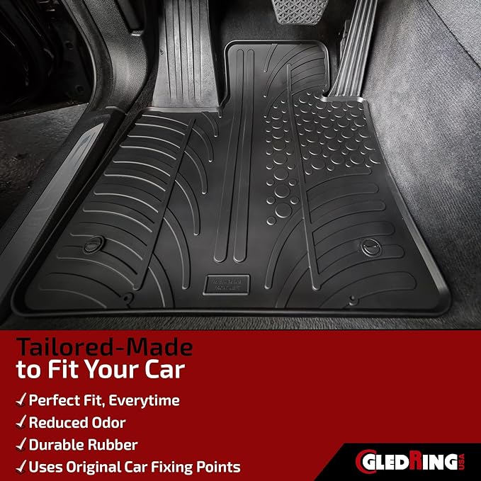 Gledring USA Custom Fit All-Weather Rubber Floor Mats Intended for Toyota Prius & Prius Plug-in Hybrid 2012-2015, No Trimming Required, Tailored Custom Fit, Protects from Rain, Mud & Snow
