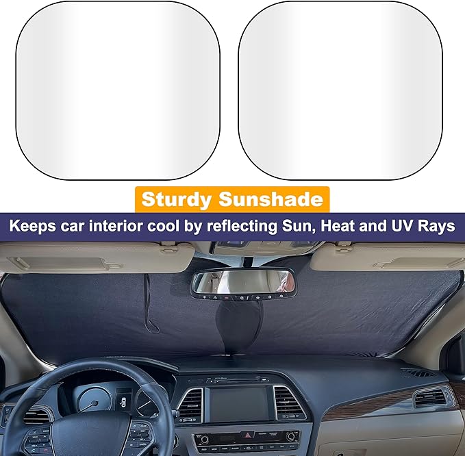 EcoNour 2 Piece Sunshade for Car Windshield | Durable 240T Polyester Car Windshield Shade Blocks UV Rays | Sun Protection for Front Window | Small (29 in*24 in)