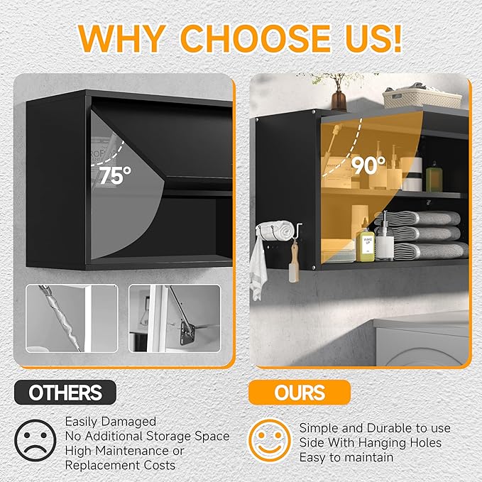 Metal Wall Cabinet with Adjustable Shelves, Doors - Floating Tool Storage for Garage/Warehouse - Black/Gray