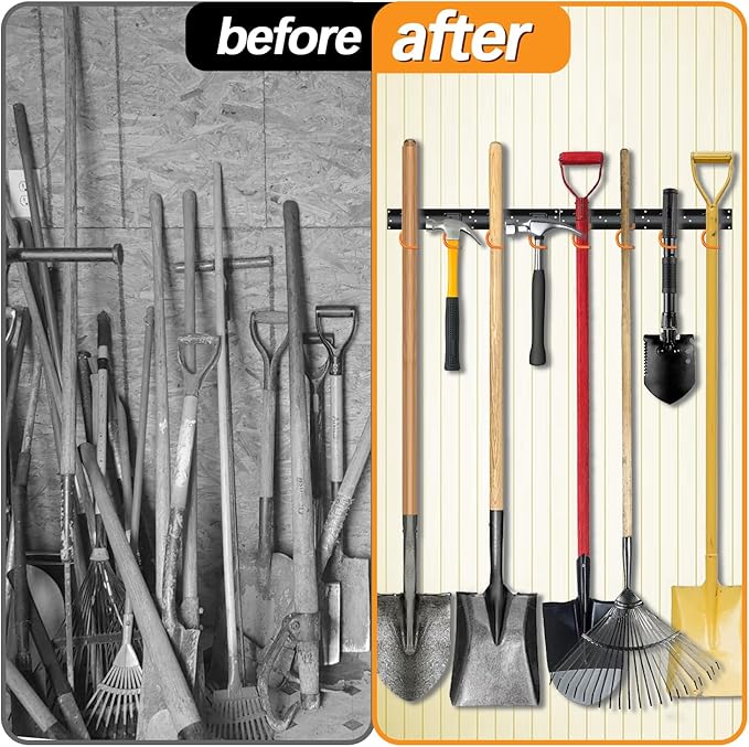3-H 12×16" All Metal Garden Tool Organizer Wall Mount, Broom Holder Wall Mount for Garage, Shed, Garden, Basement Hanging and Organizing Rake, Mop, Shovel, Hose (12Pack)