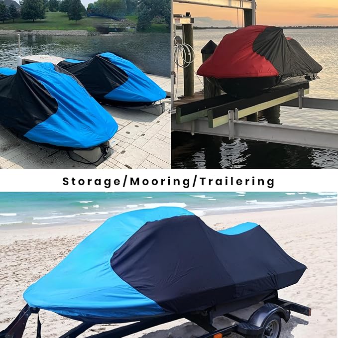 Trailerable Standup Jet Ski Cover, Waterproof Marine Grade 600D Heavy Duty Polyester PWC Cover Gray/Black Color