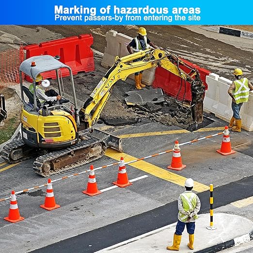 8-Pack Retractable Traffic Safety Cone Bar - 4Ft to 8.8Ft Expandable - PVC Extendable Barricade with Reflective Strips - for Road Construction, Parking-Cone Not Included