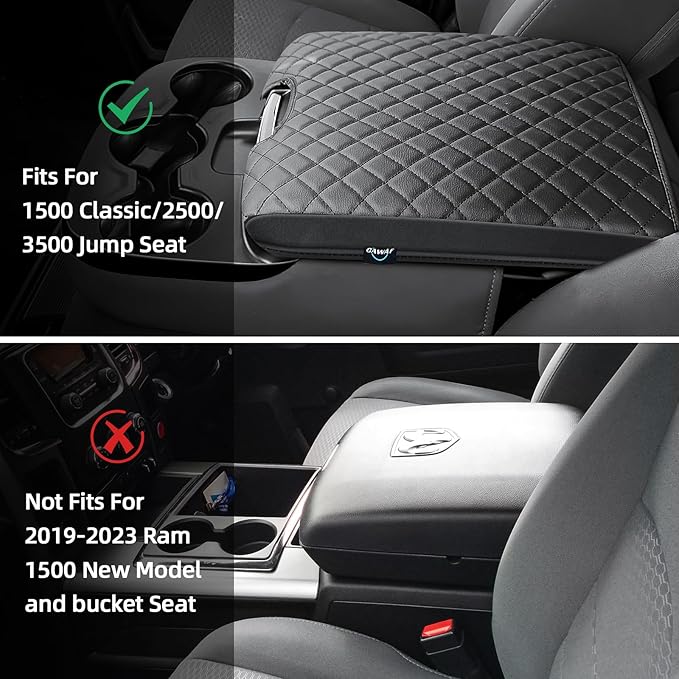 Center Console Cover Fit for 2013-2018 Dodge Ram 1500 & 2013-2023 Ram 2500/3500/1500 Classic Model for Jump Seat Console, Comfortable Armrest Cover Protector Customized Car Accessories