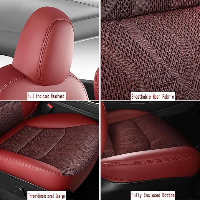 Tesla Model Y Seat Cover Full Set, Faux Leather Tesla Car Seat Cover, Perfect Suitable for Tesla Model Y 2020 2021 2022 2023 2024 2025 (Wine Red)
