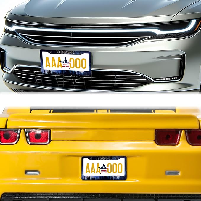 License Plate Frame Multicolor License Plate Cover Forest Starry Night Moon Phase Universal Aluminum Car Accessory 2 Pack with Screw Covers Set