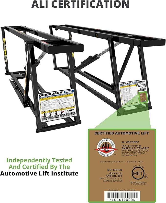 QuickJack 8000TLX Portable Car Lift with 8,000lb Capacity, with 110V Power Unit, Safe & Portable Design Garage Lift for Home, Garage, Shop, or Mechanic Auto Repair