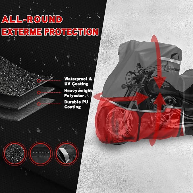 420D Motorcycle Cover Suitable for Kawasaki Vulcan 650 900 1500 and Eliminator 450 Cruiser Without Trunk Models Waterproof Motorcycle Cover Suitable for Snow Rain Dust Protection Easy to Clean