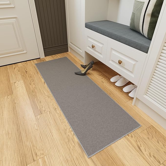 Ottomanson Hallway Runner Rug 2'2" x 6' Non Slip Solid Area Rugs Easy to Clean Laundry Rug Runner Durable & Pet Friendly Floor Carpet Runners for Hallways Entryway Living Room Kitchen, Gray