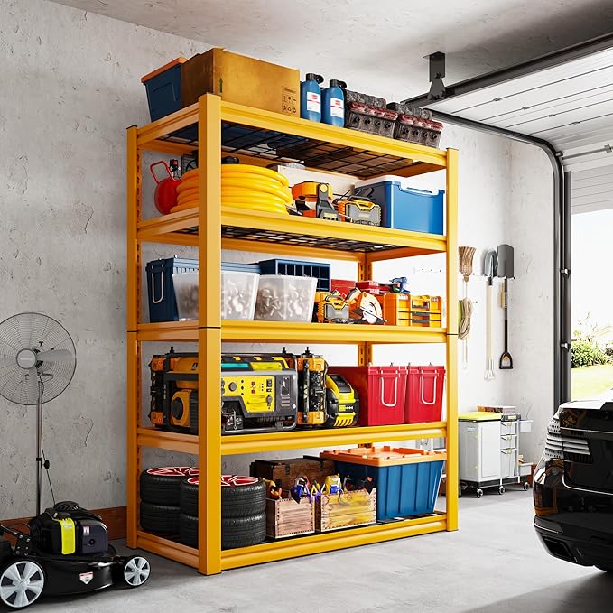 REIBII Storage Shelves 40''W Garage Shelving Heavy Duty Metal Shelving 2000LBS Metal Shelves 5 Tier Industrial Shelf for Pantry Kitchen Basement 72" H x 40''W x 17.8''D Yellow, 2 Pack