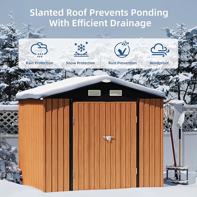 8x6FT Outdoor Storage Shed, Metal Garden Shed with Lockable Doors and Window, Large Tool Shed for Backyard, Patio and Lawn