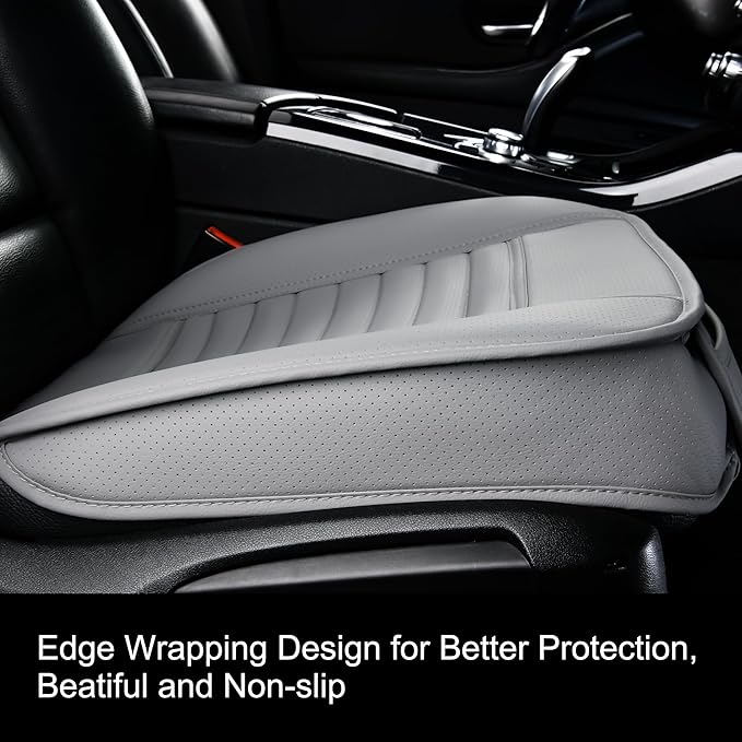 2pc Edge Wrapping Comfortable Car Front Seat Covers, Seat Protectors, Anti-Slip Bottom Seat Cushion Covers for Auto with PU Leather(Gray)