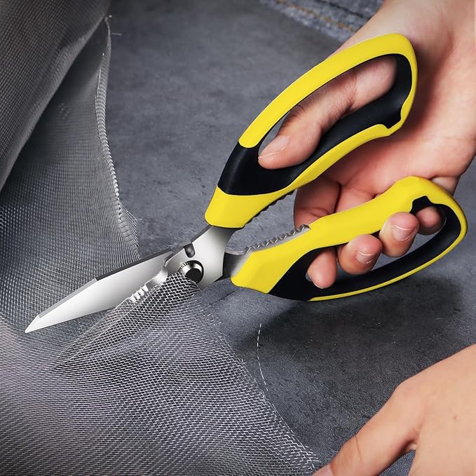 Utility Scissors Heavy Duty: sharp Scissors All Purpose heavy duty, Easy Cutting Carpet, Cardboard, Wires, Leather, Fabric（8'' Yellow）