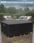 Outdoor Waterproof Furniture Cover, 64W x 52L x 28H inches Heavy Duty 600D Rectangular Table and Chair Set Protection, Black