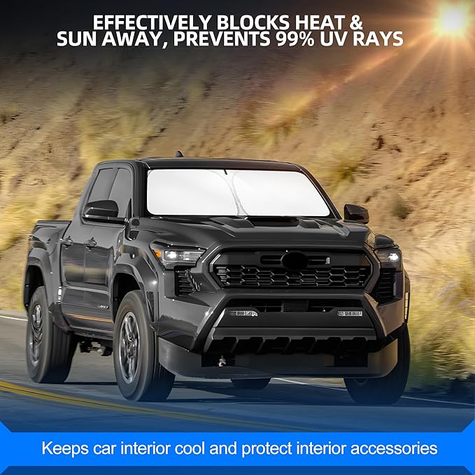 Windshield Sun Shade for Toyo-ta Tacoma 2016-2025 2026 Foldable Sunshade Custom Fit Front Window Car Interior Accessories Protector Blocks UV Rays