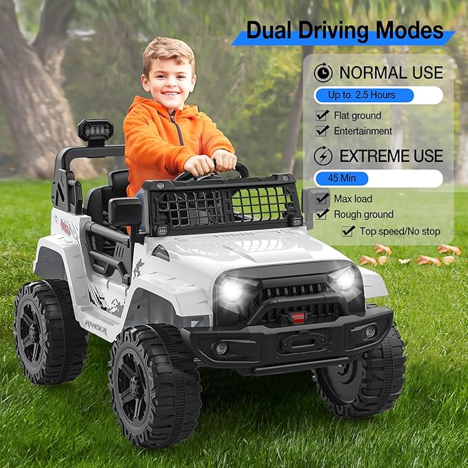 12V Kids Electric Ride On Truck Car w/Parent Remote Control, Spring Suspension, LED Lights & AUX Port | Outdoor Ride Toy for Boys Girls