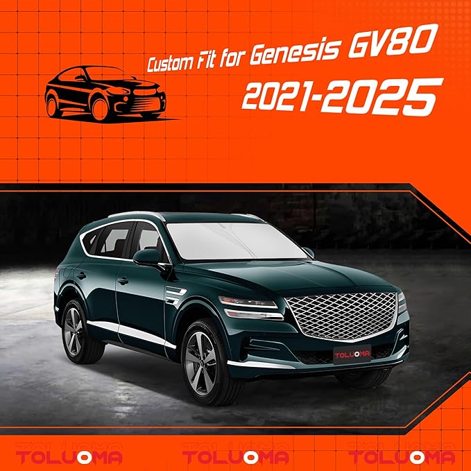 Custom Fit Windshield Sun Shade for Genesis GV80 2021-2025 - Full Coverage, 210T Reflective Fabric, Double-Layer Design - Blocks 99% UV Rays, Keeps Car Cool, Easy to Install and Store