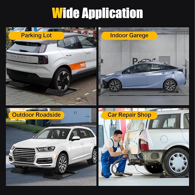 Rubber Garage Parking Mat 17.6 * 23.6 * 2.8" Heavy Duty Wheel Stoppers Anti-Slip Black Parking Aids Automotive Wheel Stabilizer 2 Packs