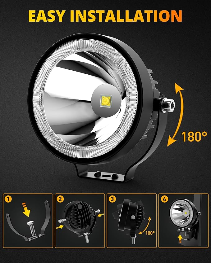 NAOEVO 4 Inch Round LED Pod Lights, 60W 6000LM LED Spot Off Road/Driving/Fog Lights for Truck Car ATV UTV Boat Motorcycle, 2-Pack (White)