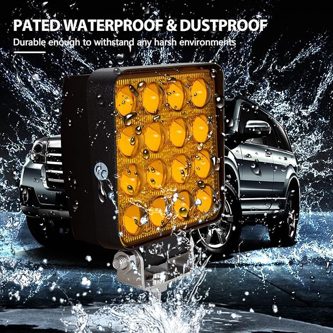 2PACK 48W LED Work Lights 12/24 Volt 5500LMS 4.3INCH Wide Ultra Bright Square LED Flood Light, 5D Lens Waterproof Led Pod Lights for Truck Tractor Off Road ATV UTV Boat Golf Cart