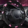 Car Pass Pink Embroidery Butterfly Steering Wheel Cover, Universal 15 Inch Car Wheel Cover for Women Girls, Fit for Suvs,Small Trucks,Sedans,Cars (Black and Pink)