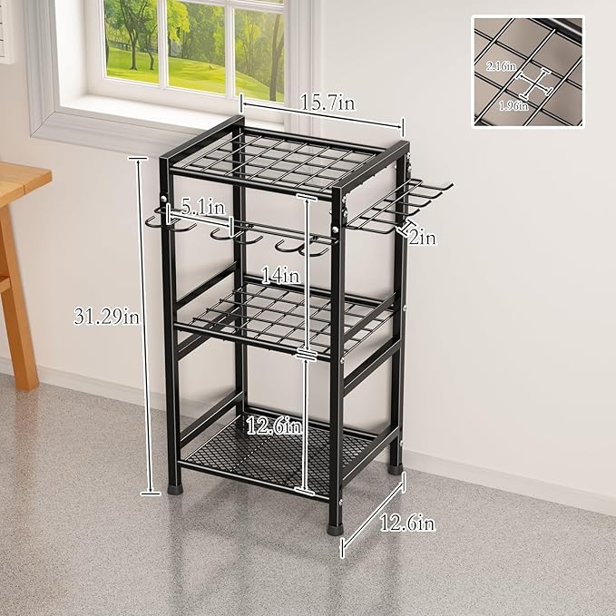 Garden Tool Organizer Storage Metal Yard Tool Organizer Heavy Duty Garden Tool Rack Stand with Extra Hooks, Up To 35 Long Handled Shovels/Rakes/Brooms Holder for Garage,Shed,Outdoor(Black)
