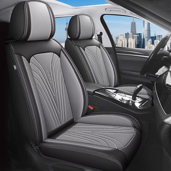 Car Seat Covers Fit for Toyota Camry 2012-2025 Faux Leather Automotive Seat Covers Breathable Waterproof Seat Cushions Compatible with Airbag (5 Seats,Black&Gray)
