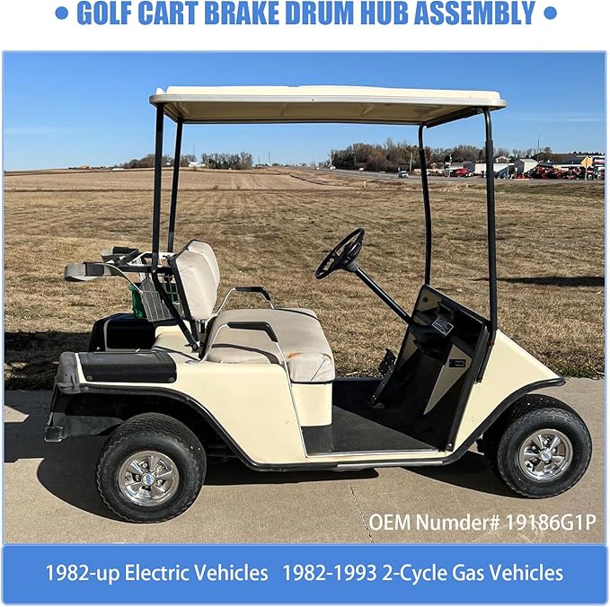 Golf Cart Brake Drum Assembly Kit Compatible with EZGO TXT 1982-up Electric and 1982-1993 2-Cycle Gas Style, Rear Brake Hub with 24 Splines Replaces 19186G1P - 1 Pack