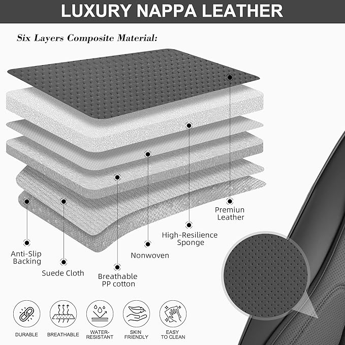 Front Seat Covers, 2 Pieces Universal Seat Covers for Cars, Waterproof Leather Auto Seat Protectors with Head Pillow, Car Seat Cushions Fit for Most Sedans SUV Pick-up Truck, Gray
