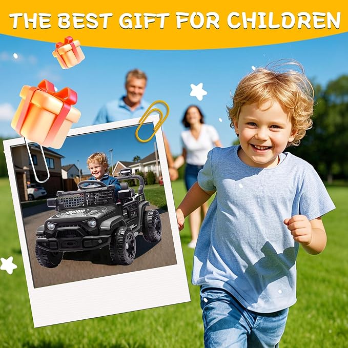 24V Ride on Toys with Parents Control, Ride on Truck Car with Four-Wheel Suspension, Electric Vehicles for Kids, Power Display, Bluetooth, MP3, Music, LED Headlight, 1.86-3.11MPH (Black)