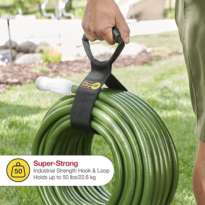 Wrap-It Storage Easy-Carry Straps - Assorted 3-Pack Black – Hook and Loop Straps with a Carrying Handle for Garden Hose, Extension Cord, Cable, Garage, Boat, RV Accessories Organization