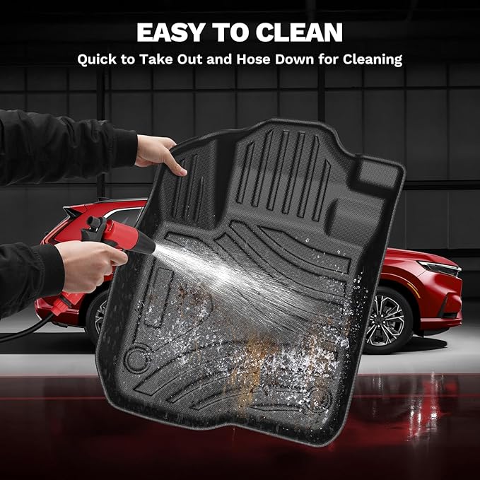 Powerty Floor Mats for Honda CR-V 2023 2024 2025(Include Hybrid) Accessories All Weather Car Floor Mats, 3D TPE Anti-Slip Liners for Car, 1st & 2nd Row Black