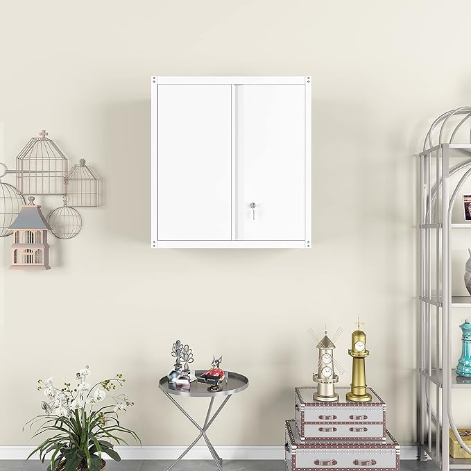 LUCYPAL Metal Wall Cabinet,Garage Storage Cabinets with Adjustable Shelves,Steel Locking Storage Cabinet with Doors for Home,Office,Kitchen,Warehouse,White
