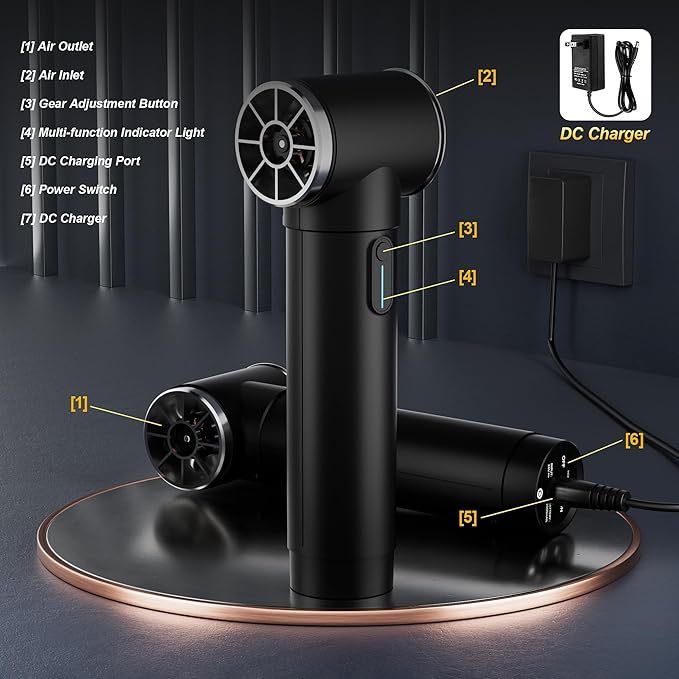 Oversize Turbo Dryer Blower for Car & Yard, 600W&50MM Cordless Electric Leaf Blower, 4 Speeds, 900g Max Thrust, for Cleaning Car Dust, Sweeping Leaves & Snow，Lawn Care (Soot Black)