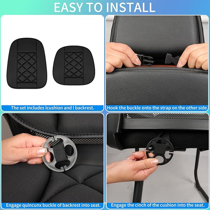 Chezope Car Seat Cushions Lumbar Support Pillows with Comfort Memory Foam Design Washable and Adjustable for Drivers and Office Use (Black)