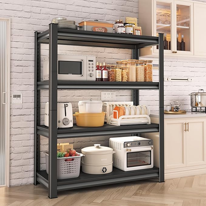 4-Tier Heavy Duty Metal Shelves, Industrial Style, Heavy-Duty Garage Storage Shelves, 40"W x 16"D x 72"H, 1800LBS Capacity