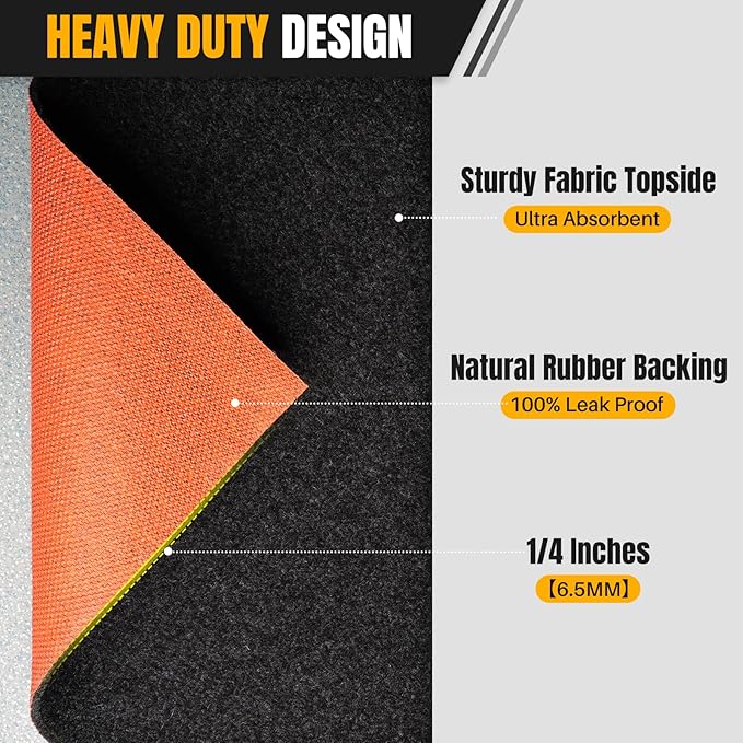 Heavy Duty Oil Spill Mat, Garage Floor Mat for Under Car, 32" X 32", Waterproof, 1/4" Rubber Backing Protects Floor, Reusable, Absorbs All Types of Spills (Black, 32" X 32")