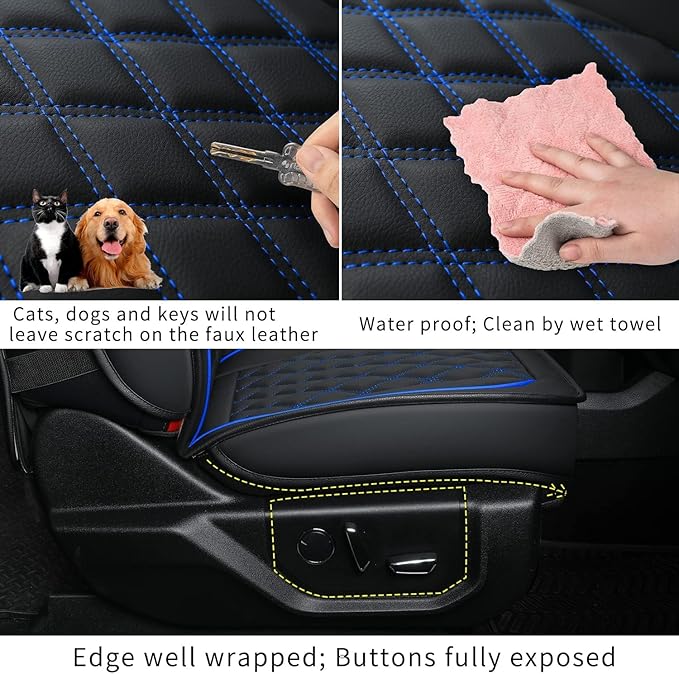 LUCKYMAN CLUB F150 Faux Leather Seat Covers Fit for 2015-2024 2025 F150 SuperCrew and 2017-2024 2025 F250 F350 F450 Super Duty Crew Cab Pickup Trucks(Full Set, Black&Blue)