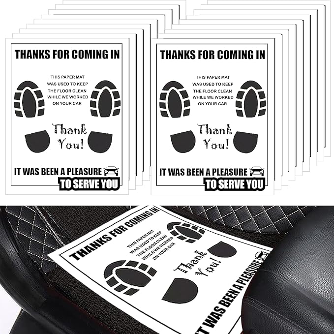 300 Pcs Car Paper Floor Mats, Disposable Automotive Floor Mats for Car Detailing with Footprint Words, White Car Foot Pads Protective Papers (19.3" x 15.4")