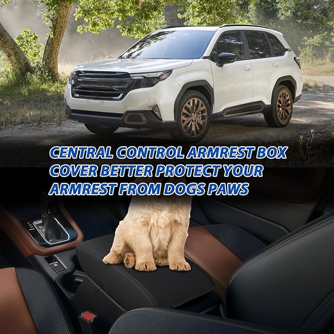 Center Console Cover Compatible with 2025 Subaru Forester, Leather Armrest Cover Arm Rest Box Lid Cover