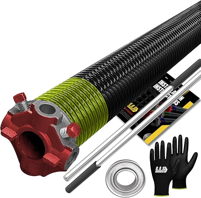 Garage Door Torsion Spring 207x2x22 Torsion Springs for Left Side of Garage Door with 1" Steel Bearing, Gloves, and Winding Bars Precision E-Coating 5-Year Warranty Minimum 30,000 Cycles (Red Cone)