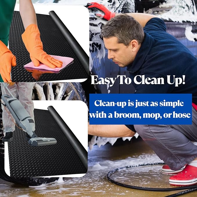 BESEA 4 x 6 FT Garage Floor Mat, Heavy Duty Diamond Plate Rubber Parking Mat – Waterproof, Oil-Resistant, Anti-Slip Flooring Roll for Under Car, Home Garage or Workshop,1/8" Thick