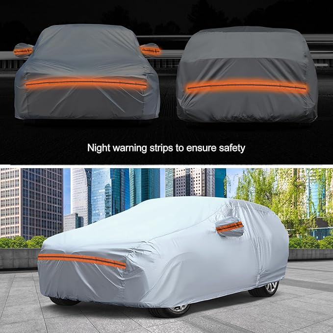 KEYOOG Fit for 178"-189" Length SUVs, 6-Layer Full Car Cover is All-Weather Waterproof, Universal in All Seasons, Snow Prevention, Rainproof, Acid Rainproof, Sunscreen, Orange Reflective Strip