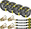 4 Pack Car Tie Down Straps for Trailers - 2" x 96" - 3,300 lbs Safe Working Load -Adjustable Wheel Straps for Hauling Cars.Yellow