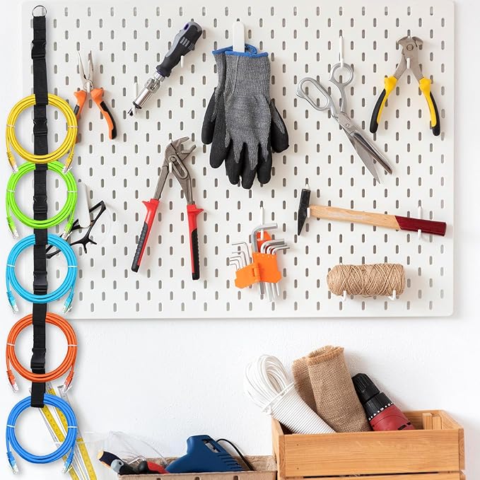 Extension Cord Organizer,4 PCS Extension Cord Hanger with 5 Slots,Garage Garden Storage Straps Black Organizer Straps for Cable, Hose, Rope, Light String, Tool
