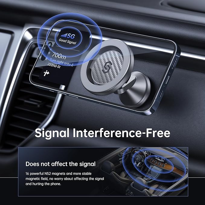 SYNCWIRE for MagSafe Car Mount - Kevlar Material Magnetic Phone Holder for Car Dash,360° Rotation Strong Magnets Car Phone Holder Compatible iPhone 16 Pro Max 15 14 13,Android MagSafe Car Accessories