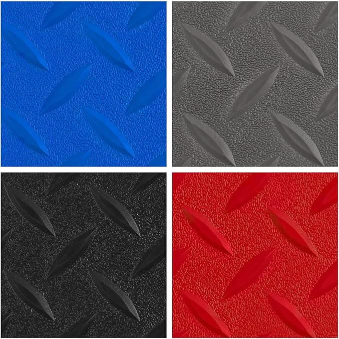 Boshen 5Ft x 12Ft Garage Floor Mat 2.5mm Thickened Rubber Flooring Roll 60sqft Diamond Plate PVC Rubber Trailer Mat Non-Slip Floor Protector Mat for Garage Warehouse Basement Trailer - Grey